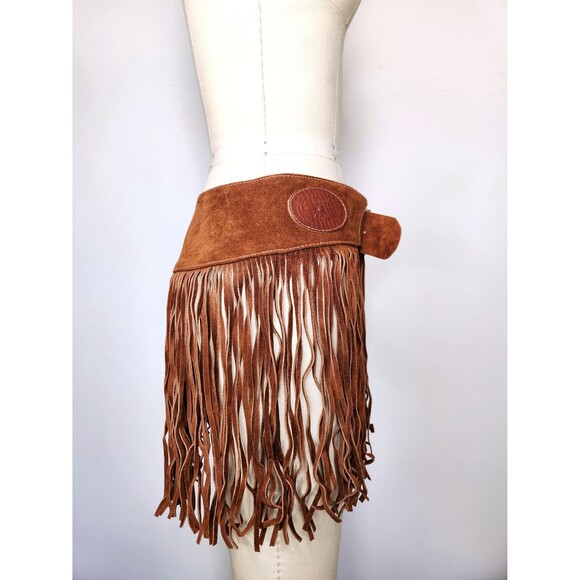 Fringed Leather Mini Skirt Festival Gypsy Tribal Warrior Gladiator Medieval S/M - Picture 6 of 10
